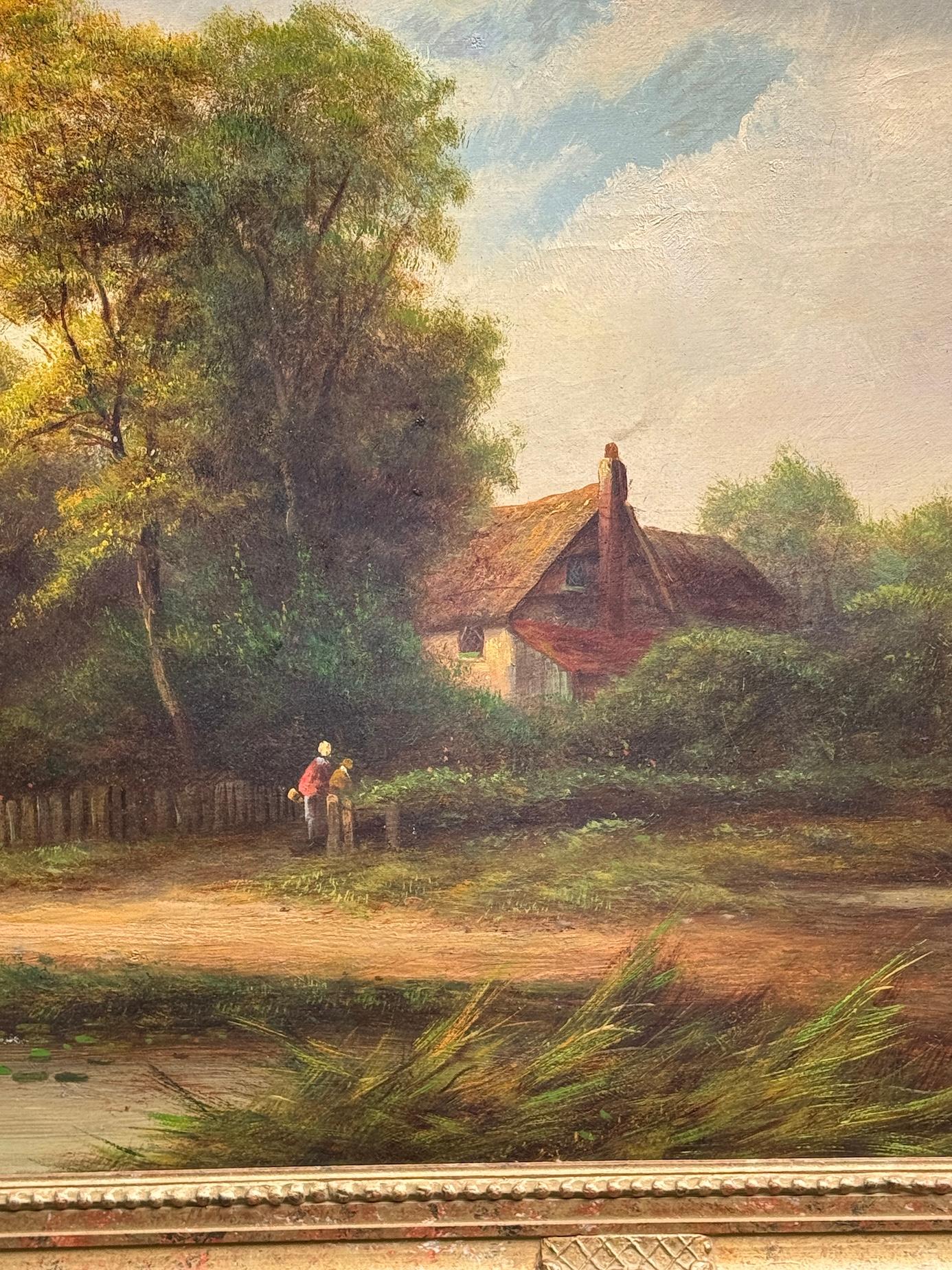 Paysage de cottage anglais du 19e siècle - Victorien Painting par F. Walters