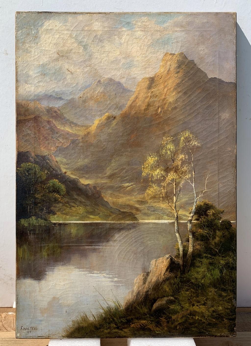 F. Walters - Pair of early 20th century British landscape paintings - Mountains For Sale 7