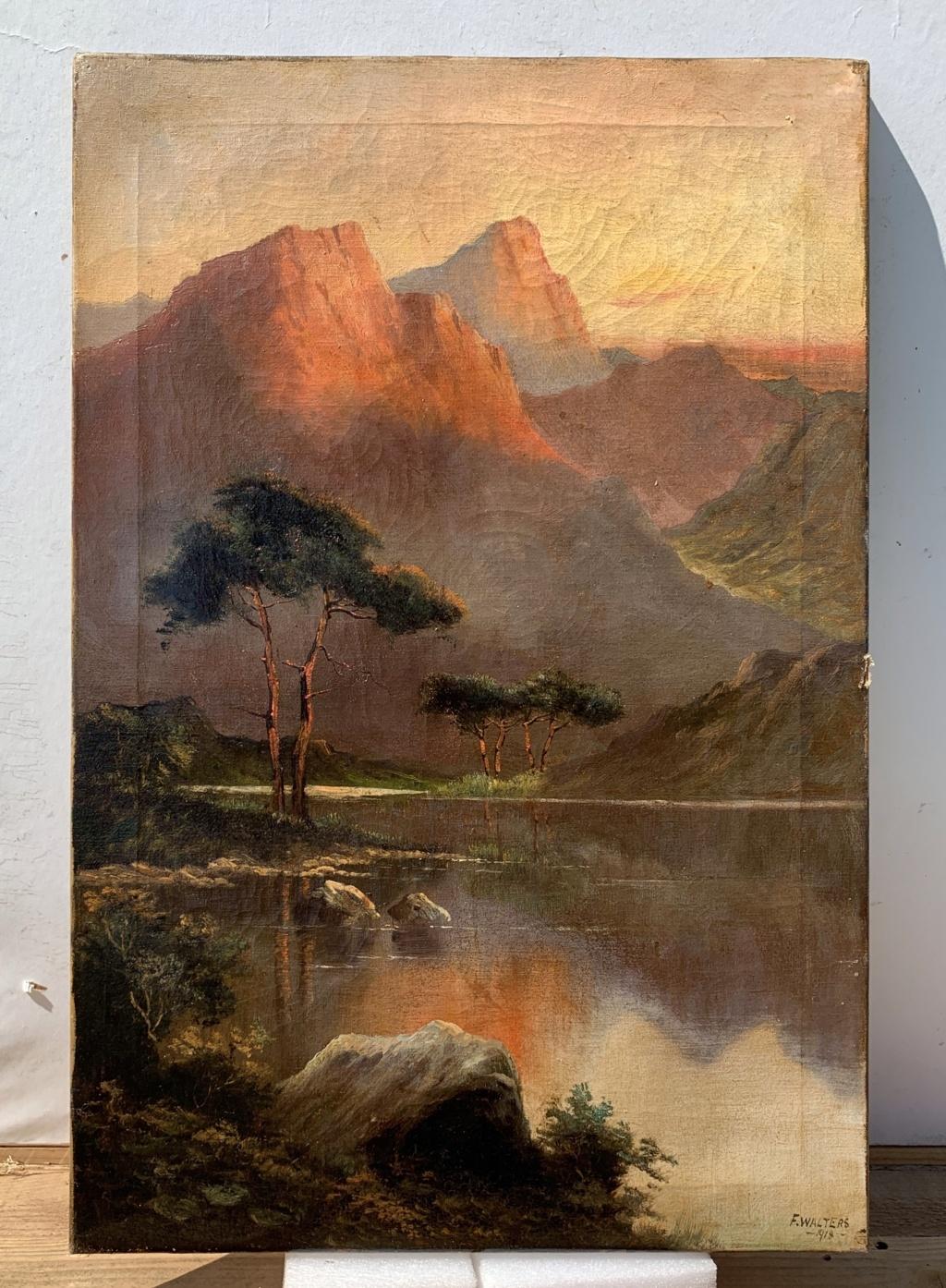 F. Walters - Pair of early 20th century British landscape paintings - Mountains For Sale 1