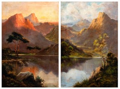 Antique F. Walters - Pair of early 20th century British landscape paintings - Mountains