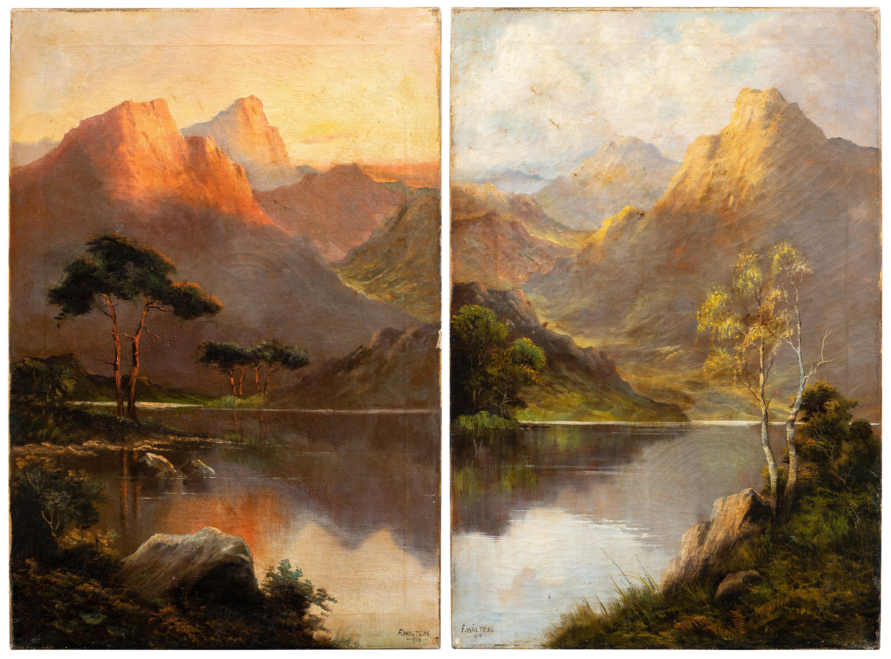 F. Walters – Ein Paar britische Landschaftsgemälde des frühen 20. Jahrhunderts – Berge