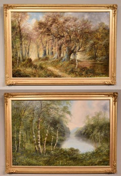 Oil Painting Pair by F. Walters "Spring on the Severn, Ringwood" "Autumn, Ringwo