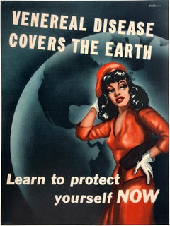 Original Vintage WWII Venereal Disease Covers The Earth Poster by F. Williams