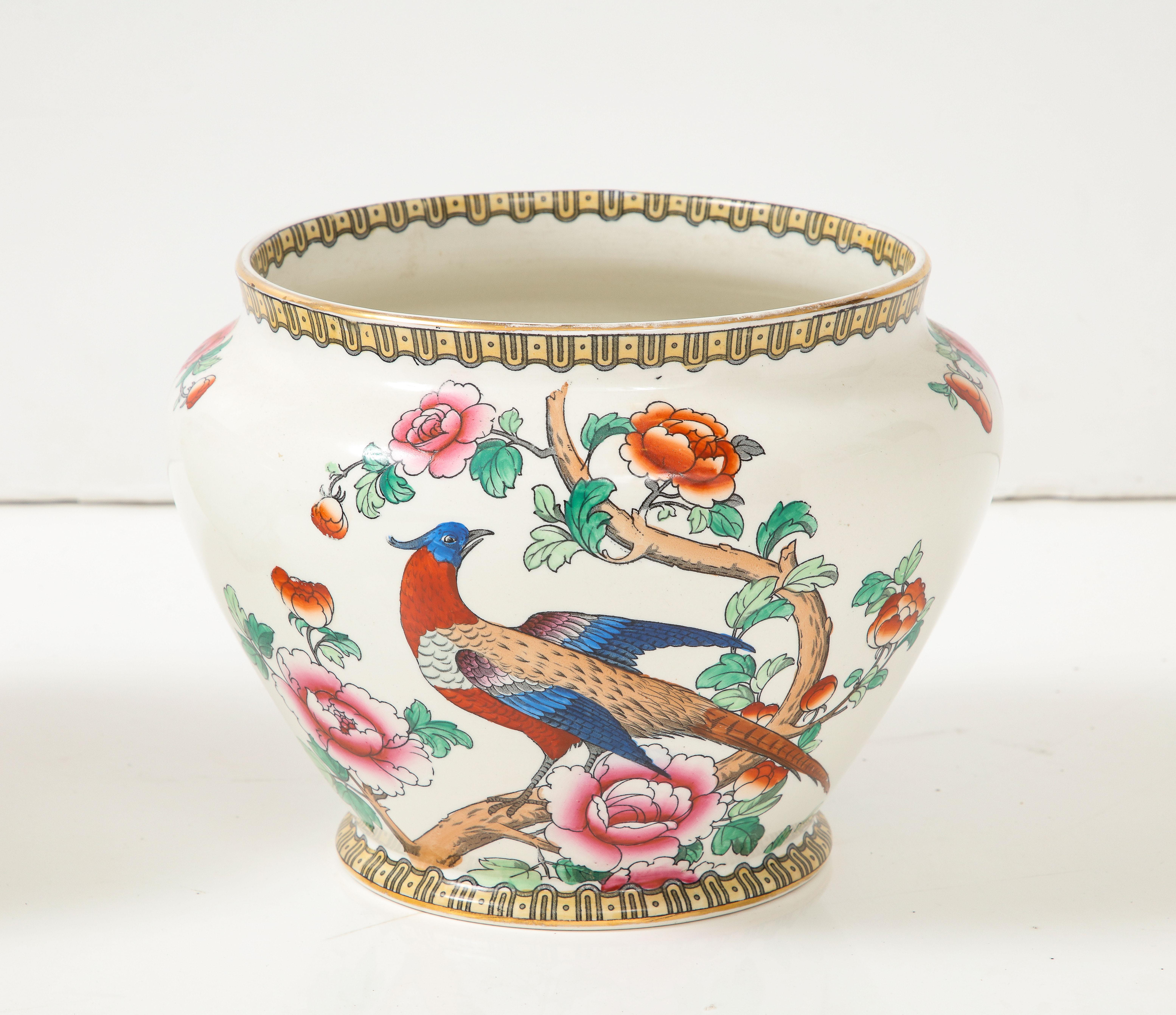 Glazed F. Winkel & Company Pheasant Cache Pots For Sale