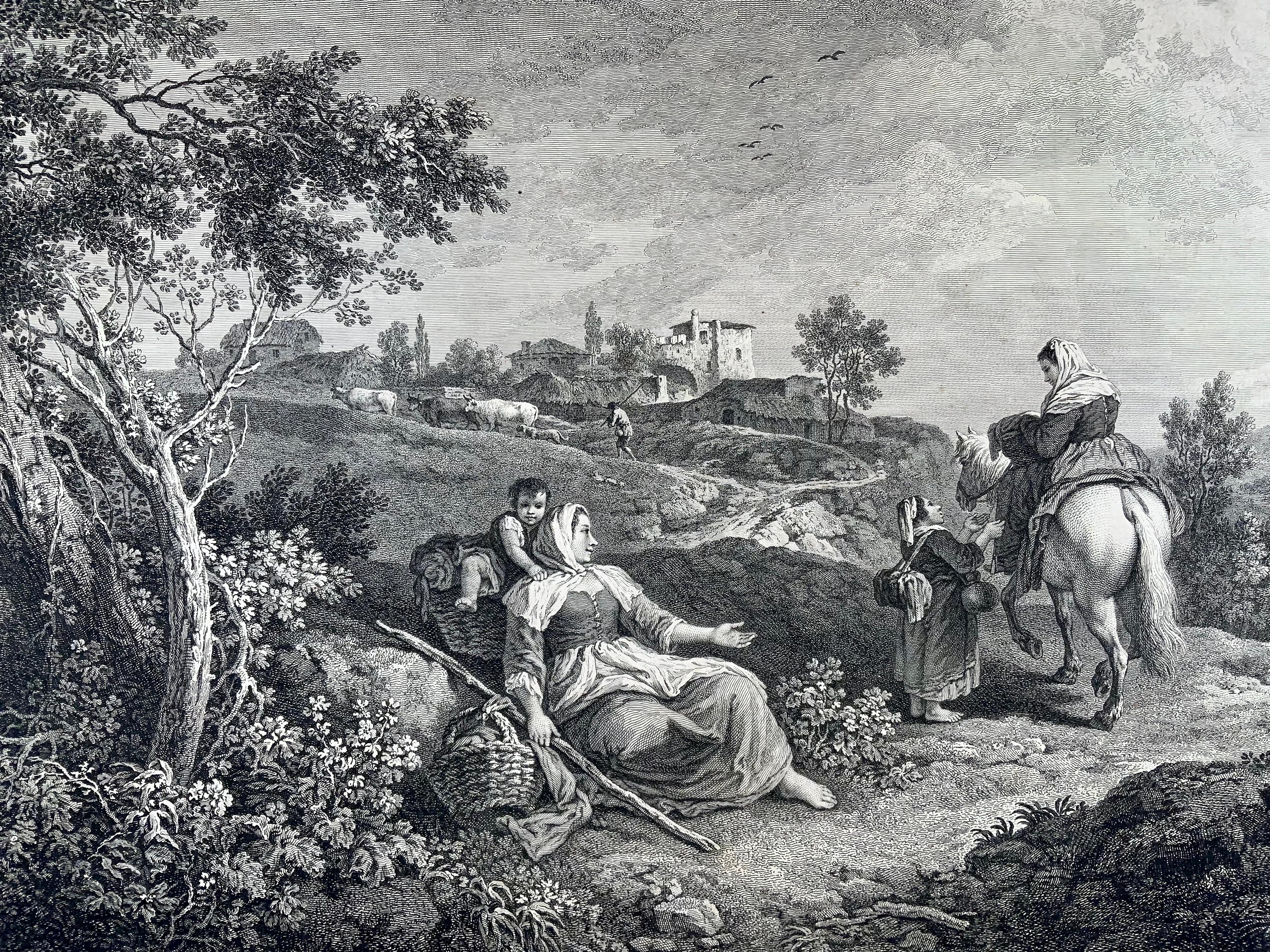 George II F. Zuccarelli, Italianate Pastoral Scene, Large Impressive Engraving For Sale