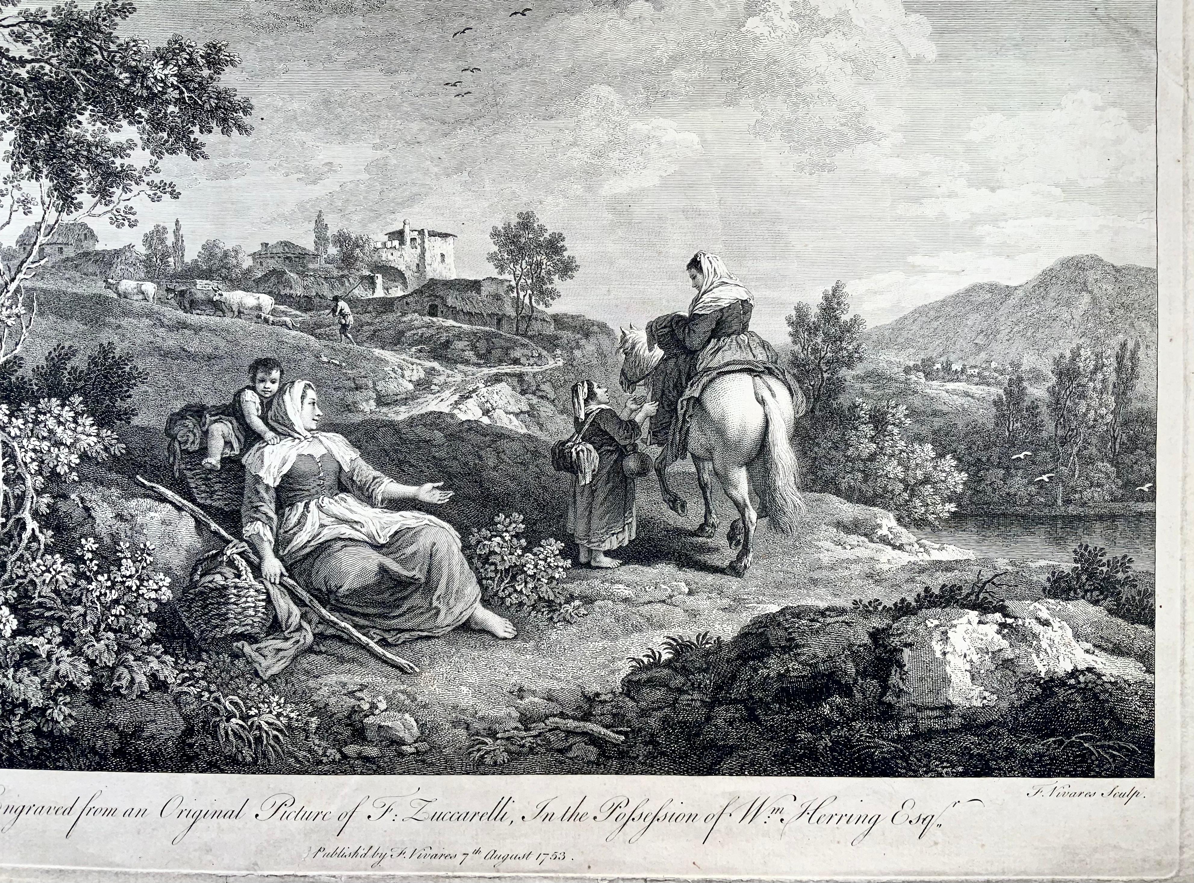 Mid-18th Century F. Zuccarelli, Italianate Pastoral Scene, Large Impressive Engraving For Sale