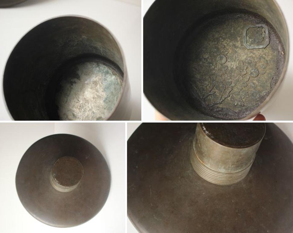 F11 Jarrón de cobre antiguo de arte japonés Copperware en venta 13