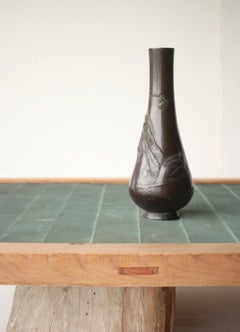 F17 Old Japanese craft Cast Copper Vase with Duck and Lotus