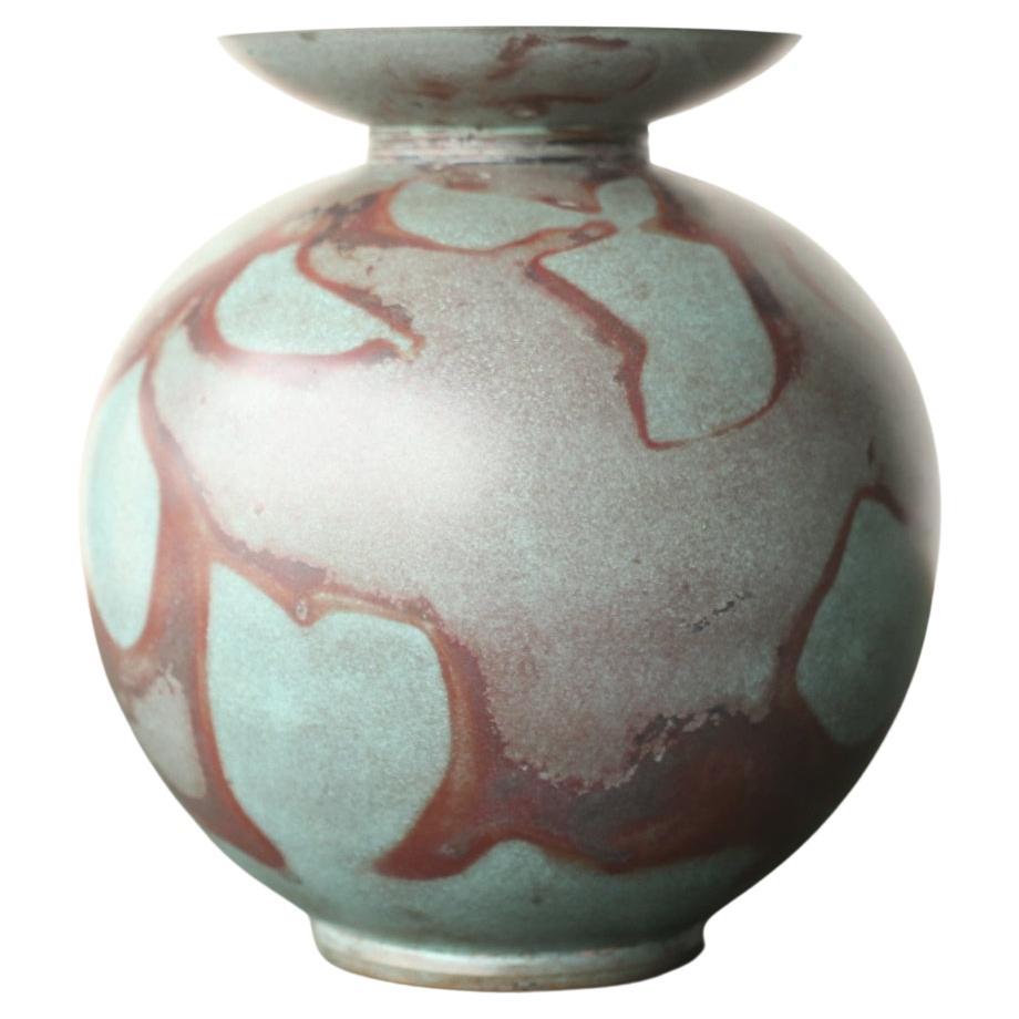 F18 Japanese Crafts Cast Copper Vase with Marble Pattern by Kankei Hannya