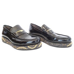F2013 look #28 NEW VERSACE BLACK PATENT LEATHER LOAFERS SHOES with STUDS 44