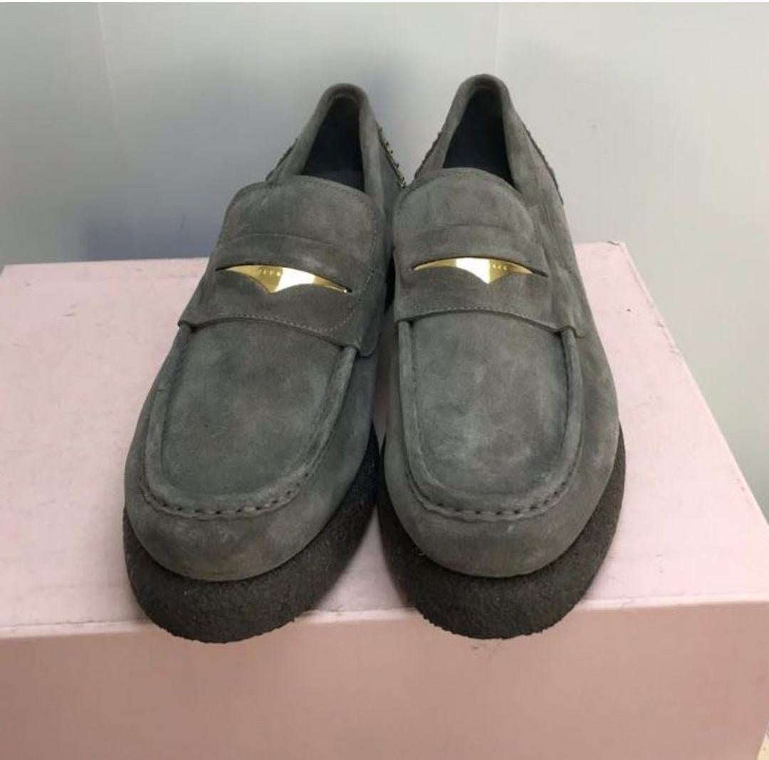 Gray F2013  NEW VERSACE GRAY SUEDE LEATHER LOAFERS SHOES with STUDS 45 - 12  For Sale
