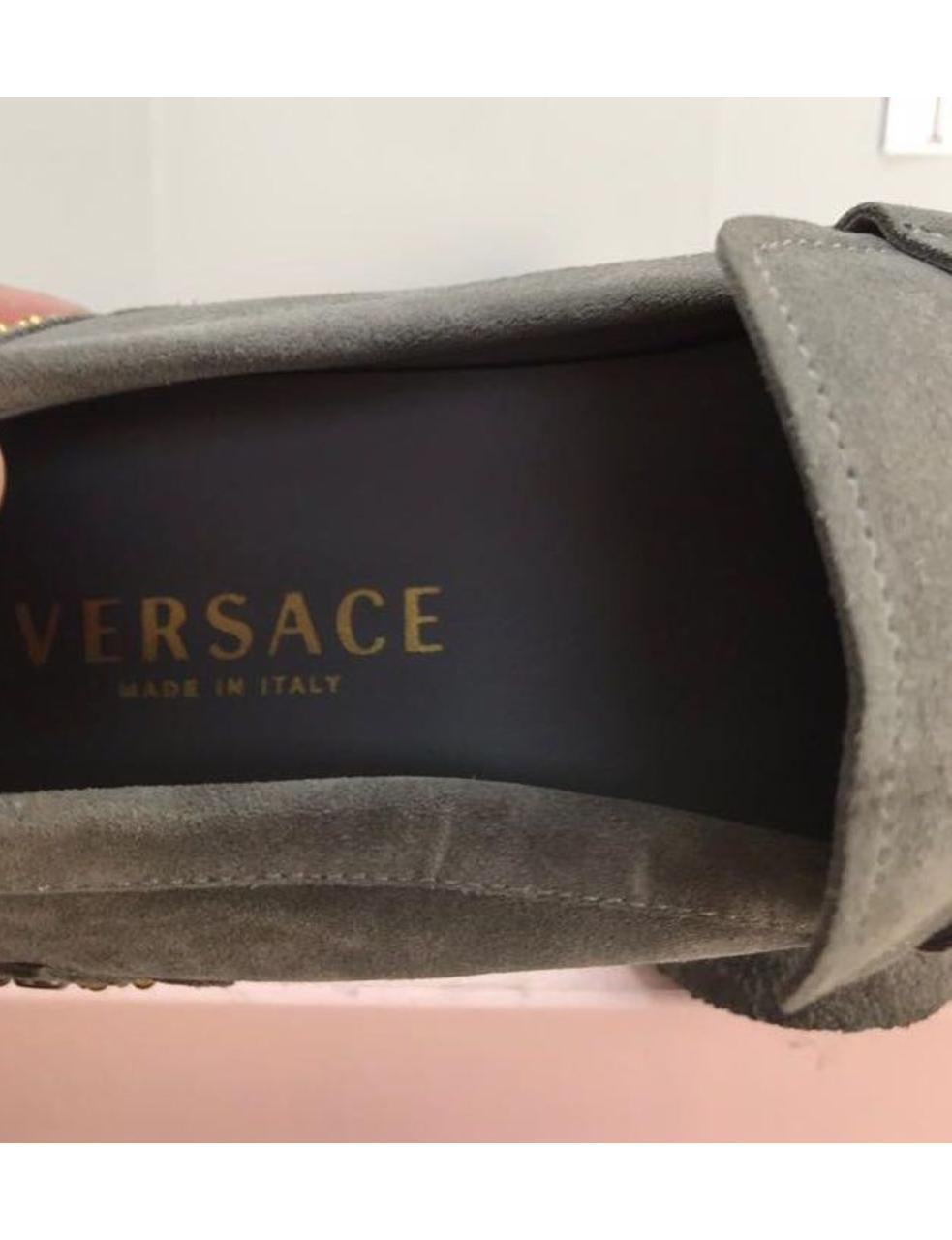 F2013  NEW VERSACE GRAY SUEDE LEATHER LOAFERS SHOES with STUDS 45 - 12  For Sale 3