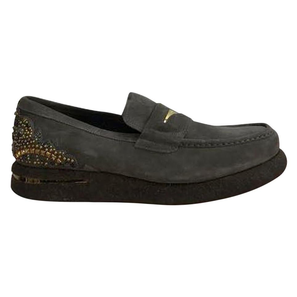 F2013  NEW VERSACE GRAY SUEDE LEATHER LOAFERS SHOES with STUDS 45 - 12  For Sale