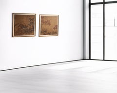 F28 two Old Japanese paintings: Autumn leaves, pampas grass, framed
