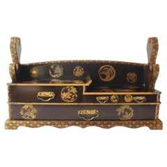 F29 Japanese Antiques Gold Maki-e Katana Kake (Sword Stand) with drawers