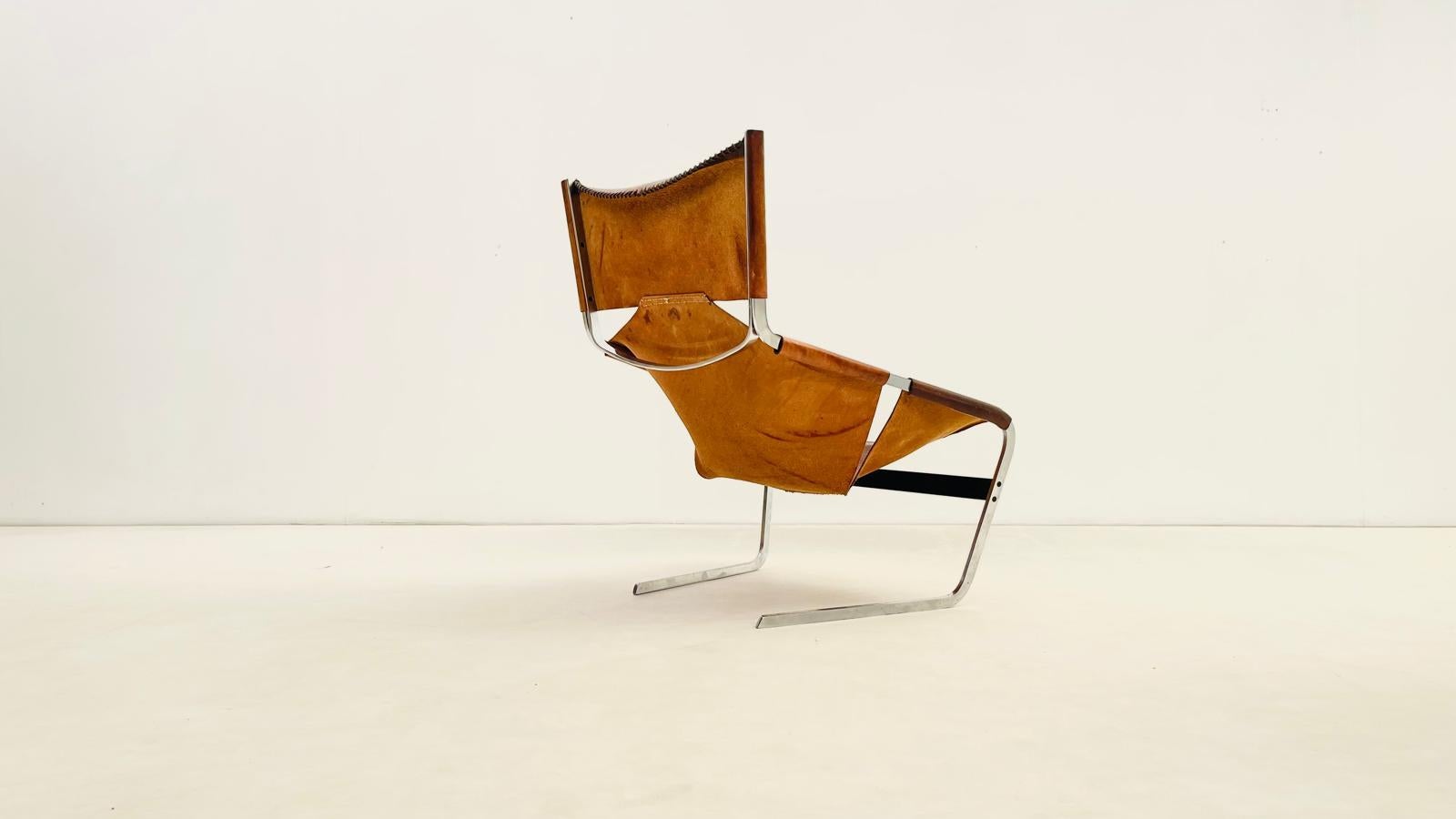 'F444'  Leather lounge chair by Pierre Paulin for Artifort (Edelstahl) im Angebot