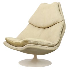 F584 Swivel Lounge Chair by Geoffrey Harcourt for Artifort in Eggshell Leather