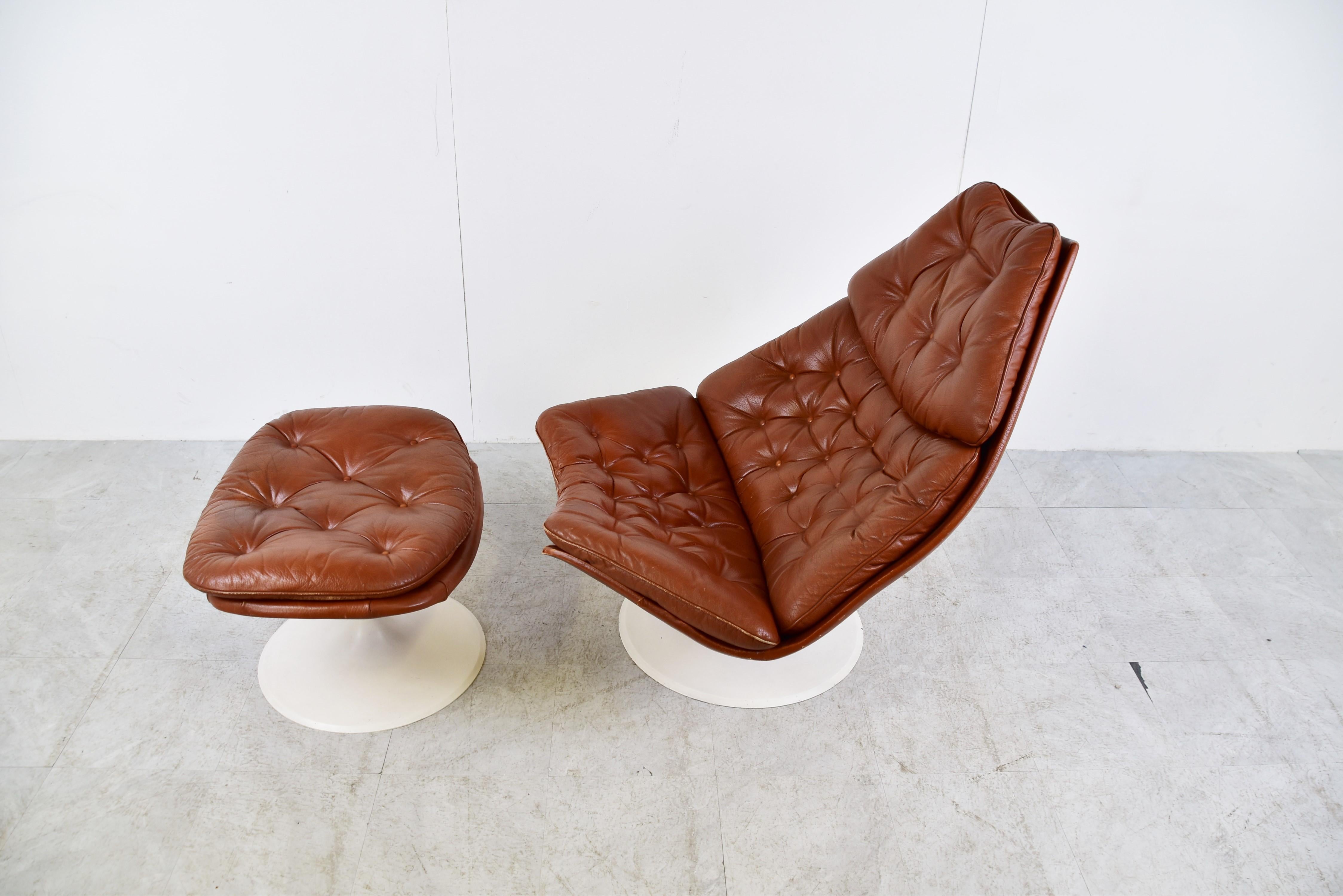 Leather F588 Chair and Ottoman, Geoffrey Harcourt for Artifort 1960s