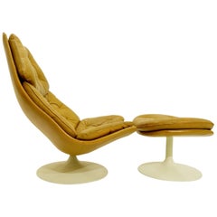 "F588" Cognac Leather Lounge Chair + Ottoman By Geoffrey Harcourt For Artifort