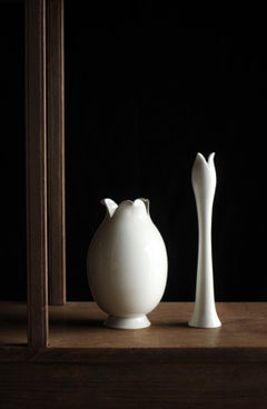 F6 Japanese Art Takeshi Kawase White Porcelain Flower Vase/Bud Pot, Pair