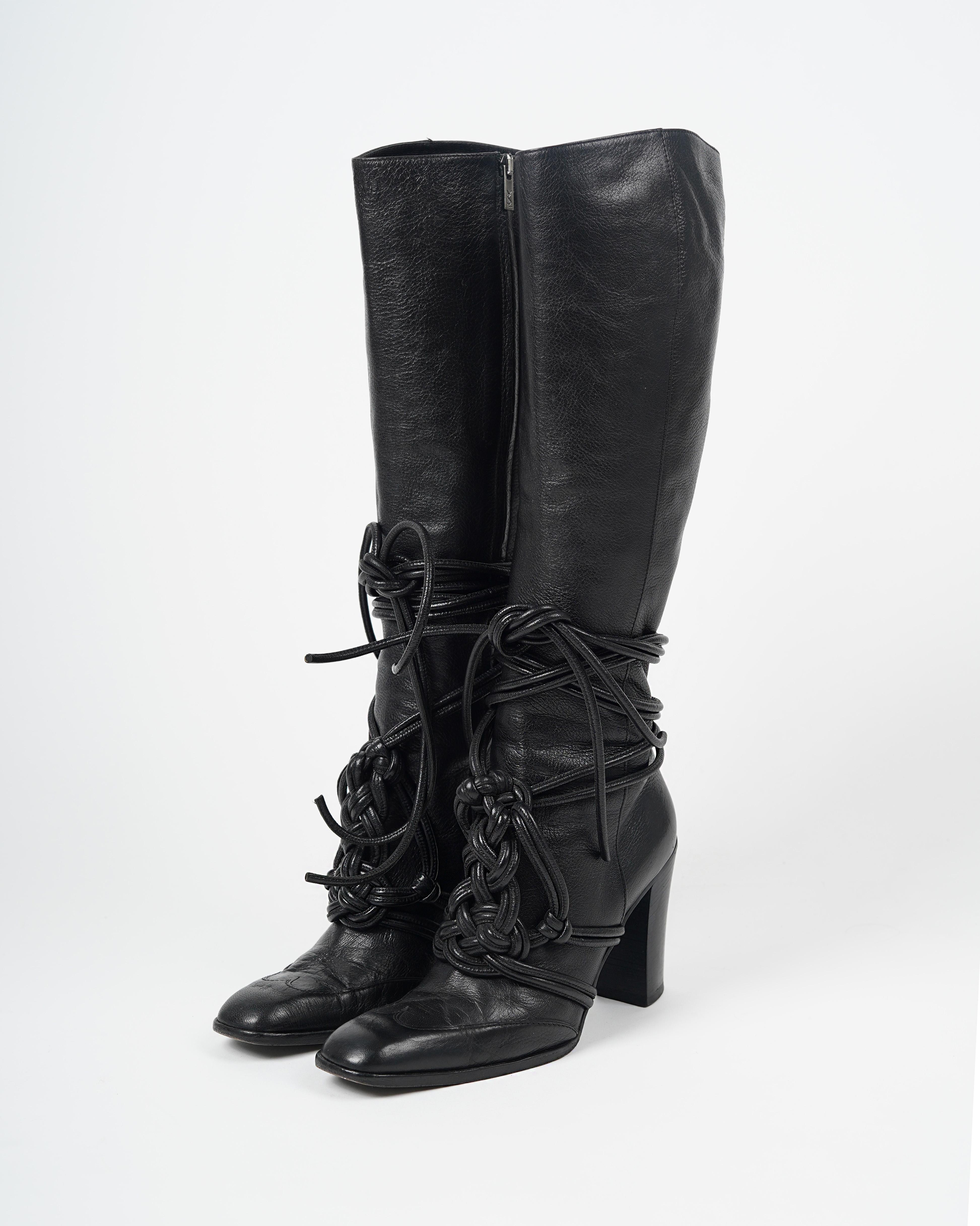 F/W 2001 Yves Saint Laurent by Tom Ford Black Leather Runway & Campaign Boots For Sale 1