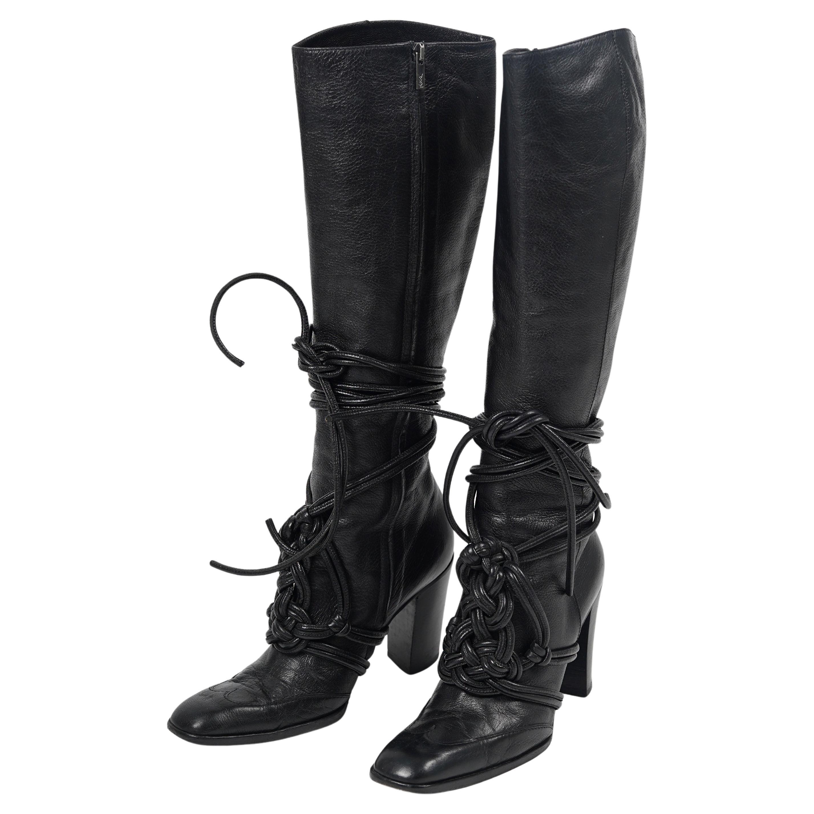 F/W 2001 Yves Saint Laurent by Tom Ford Black Leather Runway & Campaign Boots For Sale