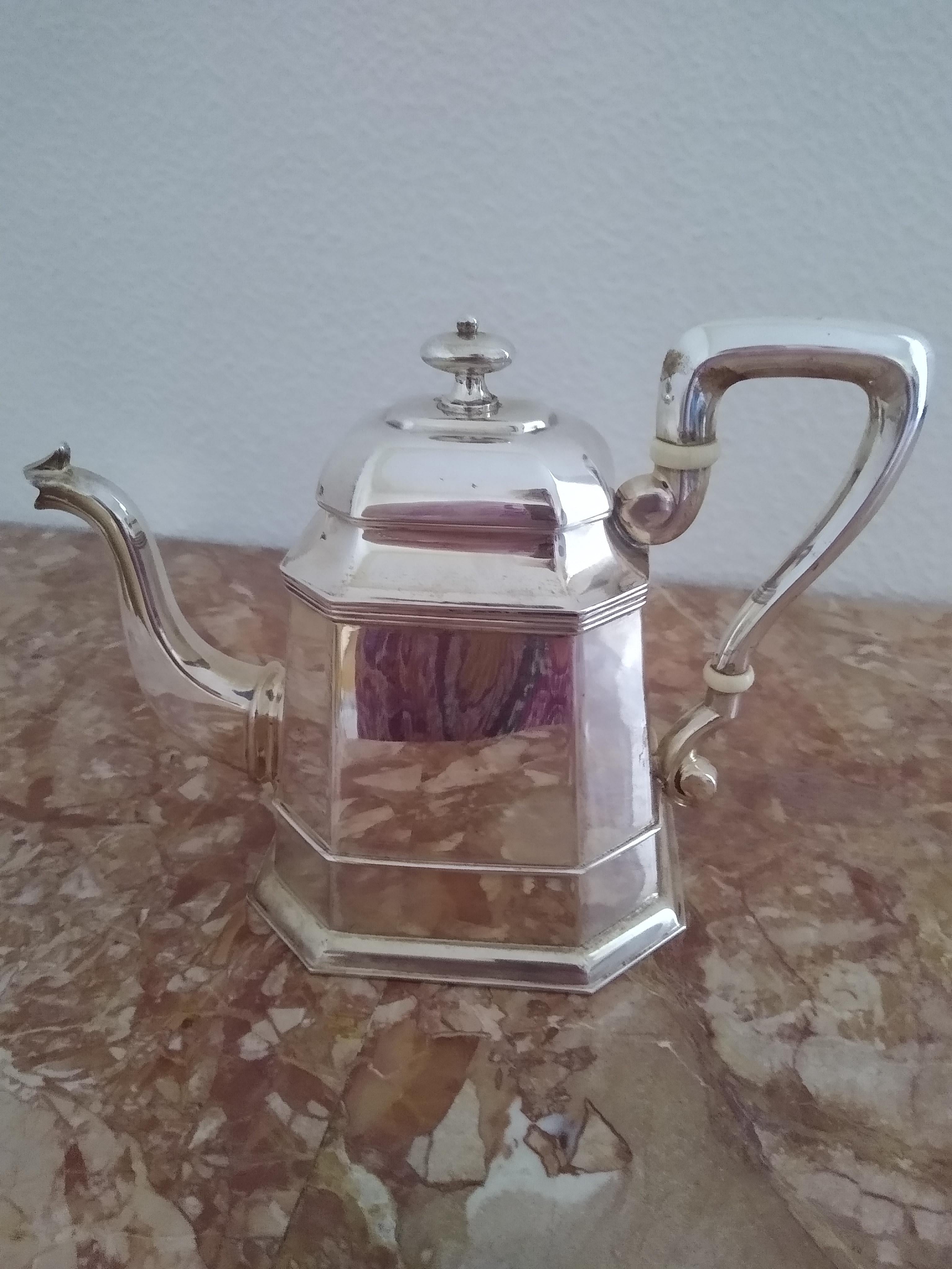 Cesa 1882 Art Deco Sterling Silver Coffee & Tea Set on Tray For Sale 2
