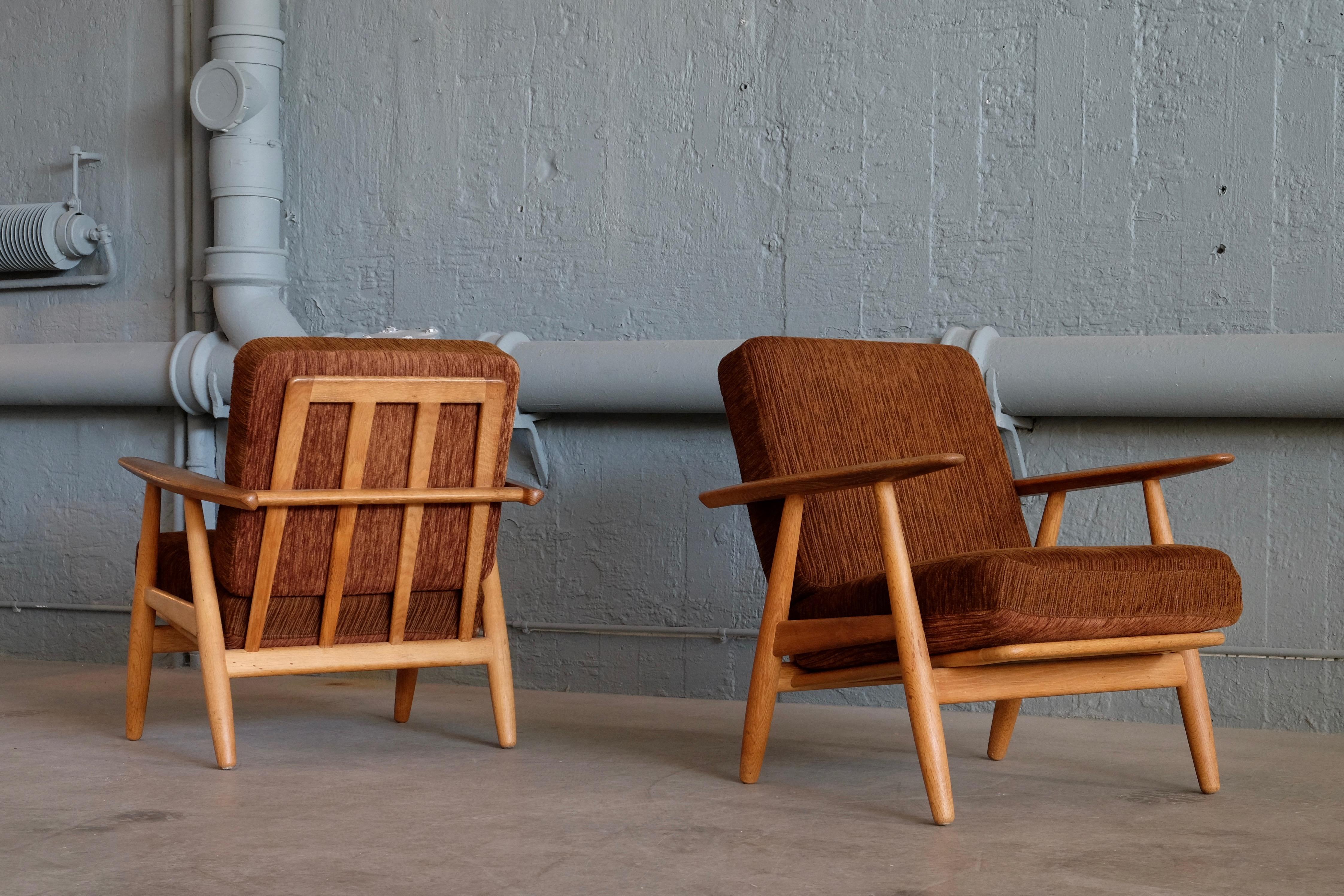 Scandinavian Modern Hans J. Wegner GE 240 Oak Cigar Easy Chairs, 1950s