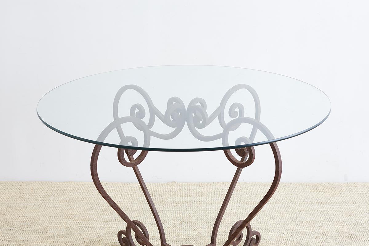 20th Century Scrolled Wrought Iron Breakfast or Patio Garden Table For Sale
