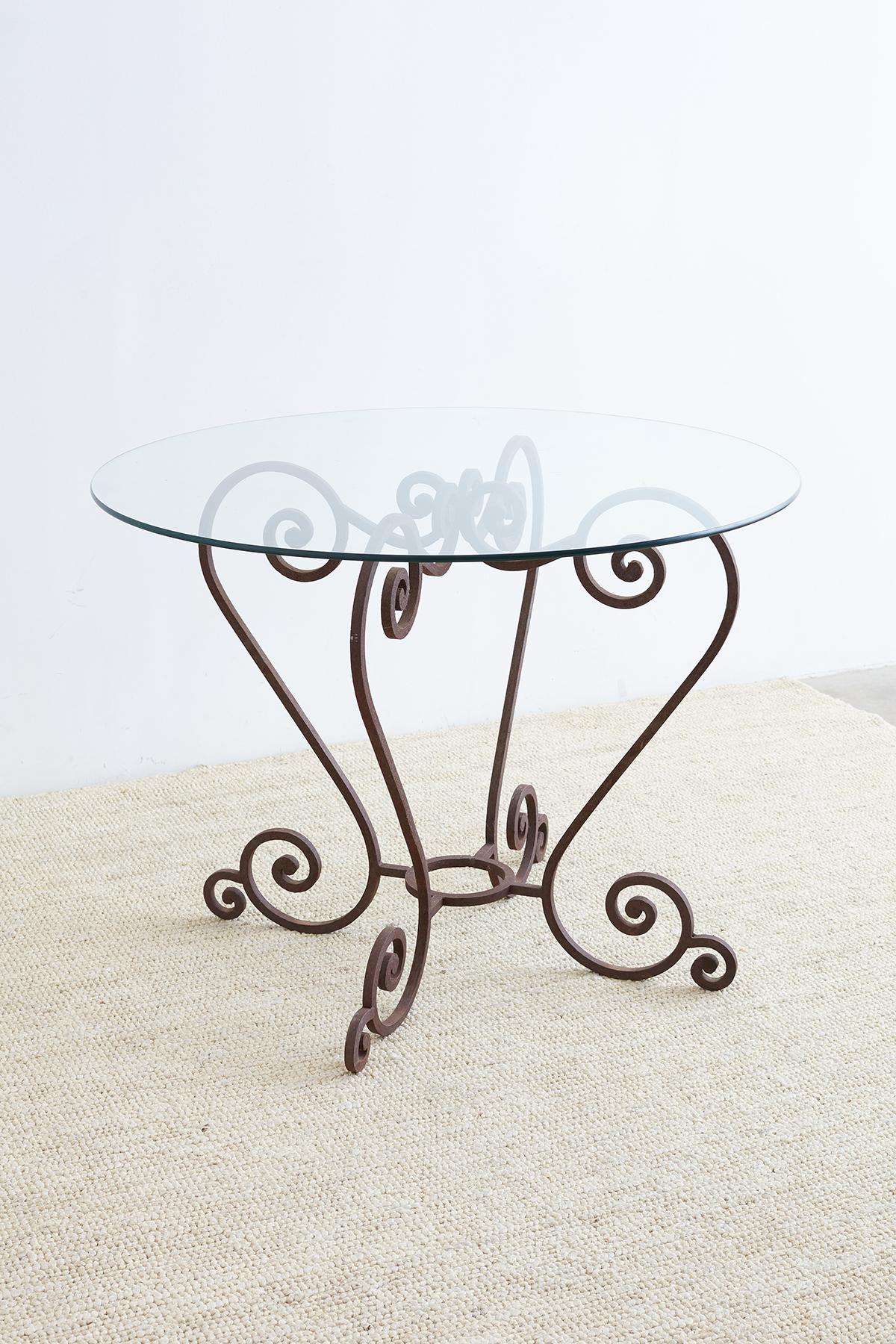 Scrolled Wrought Iron Breakfast or Patio Garden Table For Sale 3