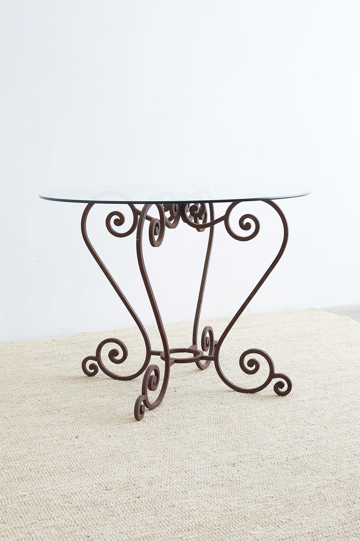 Scrolled Wrought Iron Breakfast or Patio Garden Table For Sale 4