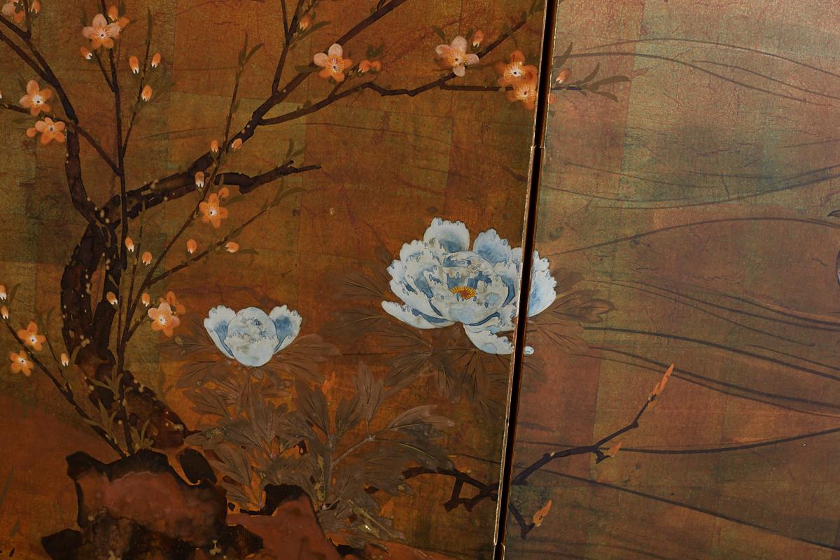 20th Century Japanese Four-Panel Screen of Ducks and Flowers