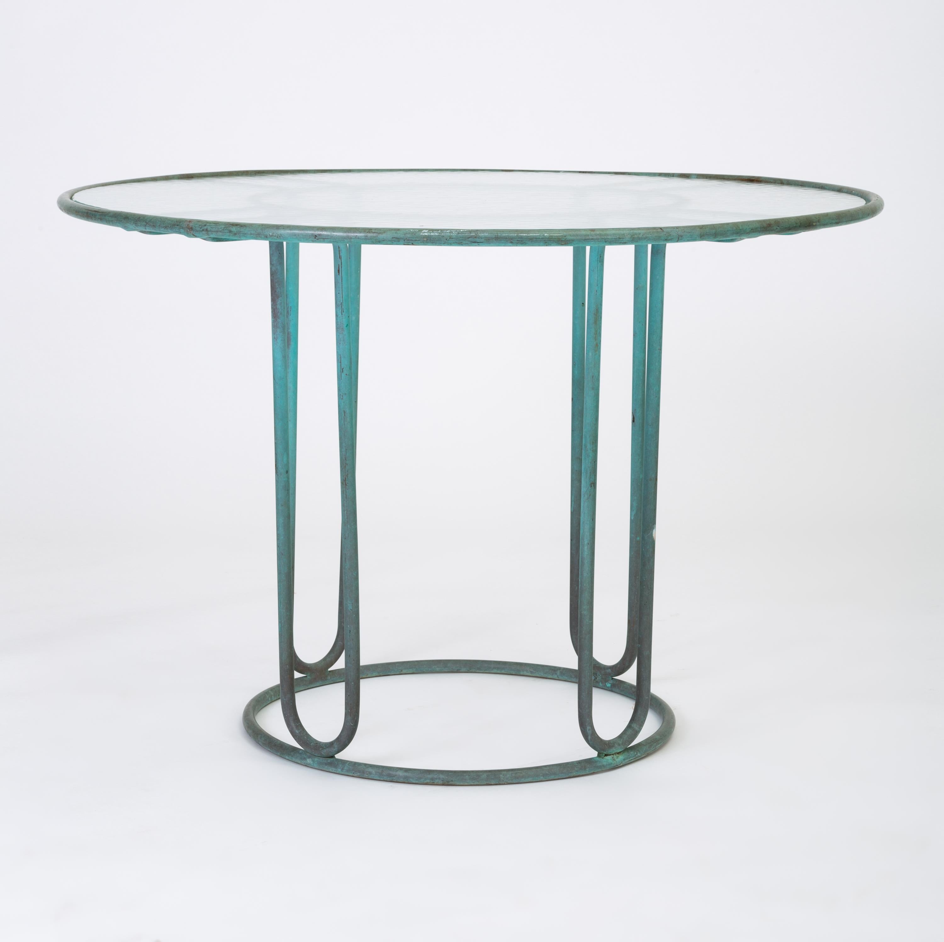Mid-Century Modern Walter Lamb Round Patio Dining Table with Glass Top