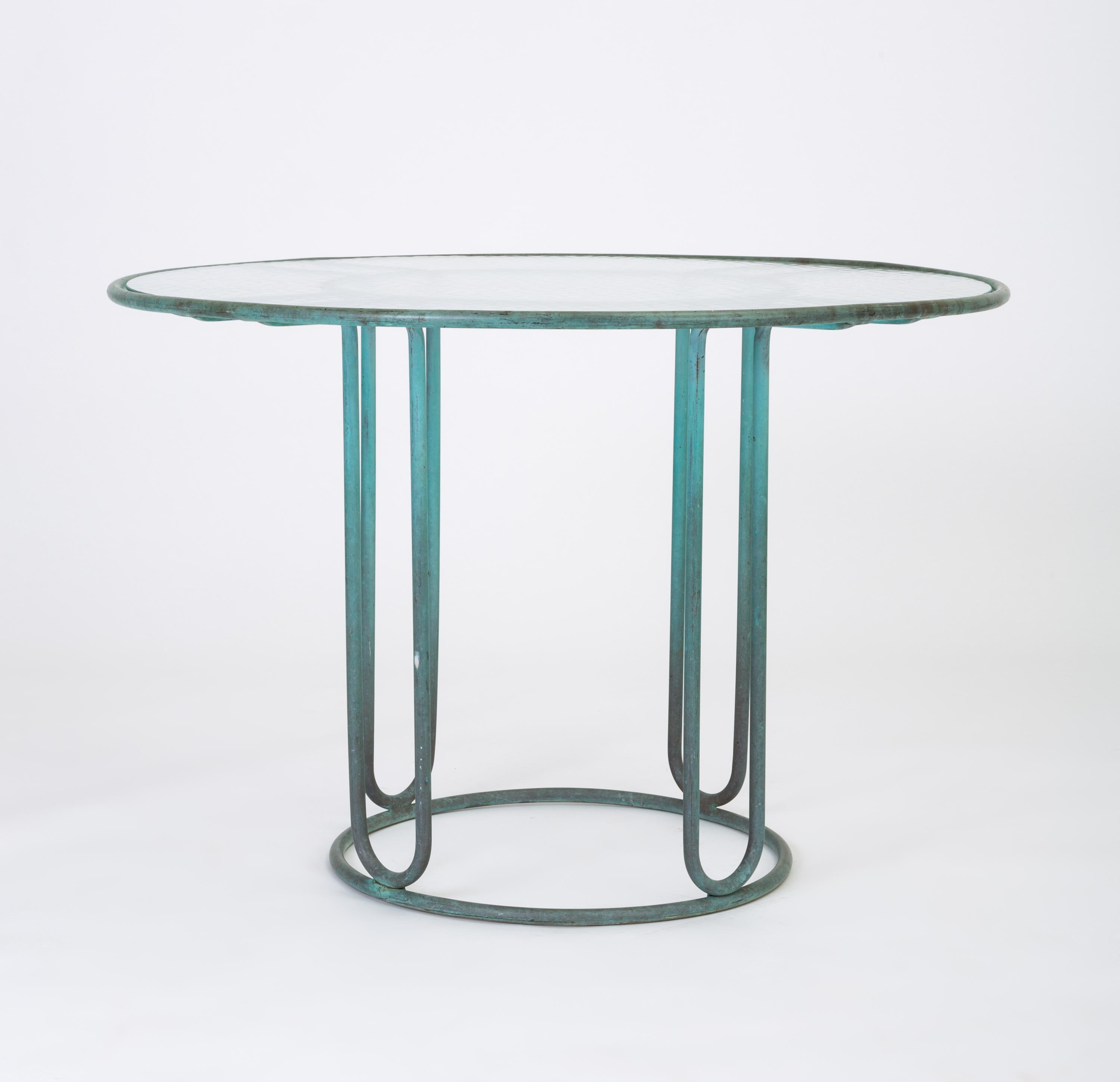 American Walter Lamb Round Patio Dining Table with Glass Top