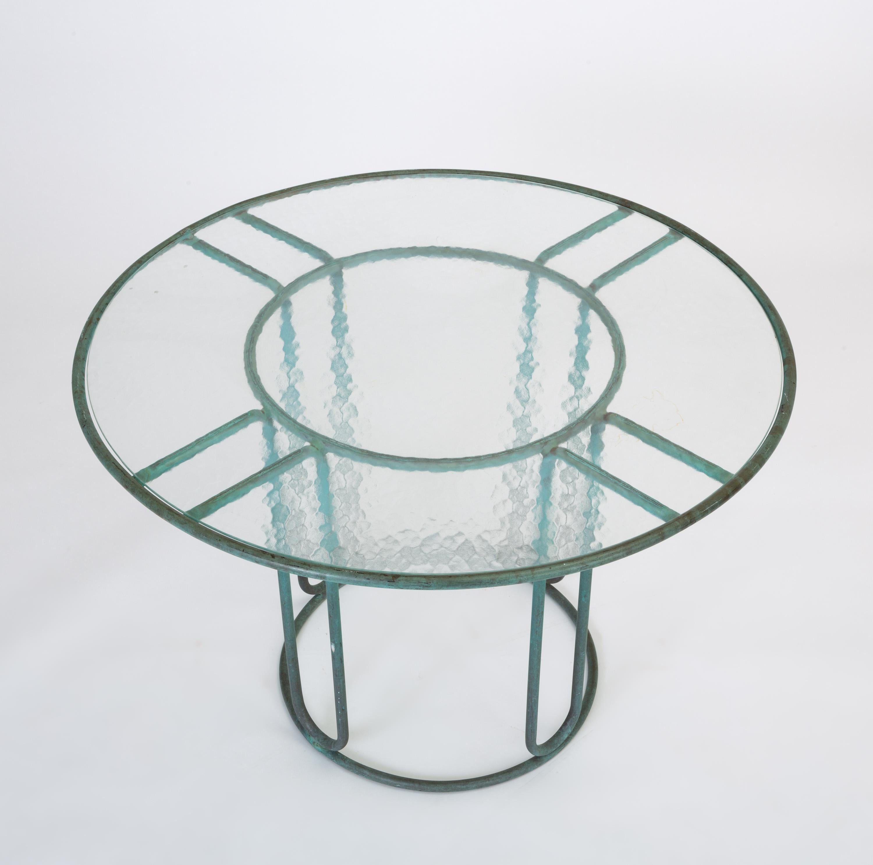 Hammered Walter Lamb Round Patio Dining Table with Glass Top