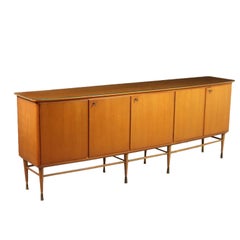 Buffet Mahogany Veneer Glass Brass Vintage, Italy, 1950s Buffet Mahogany Veneer Glass Brass Vintage, Italy, 1950s