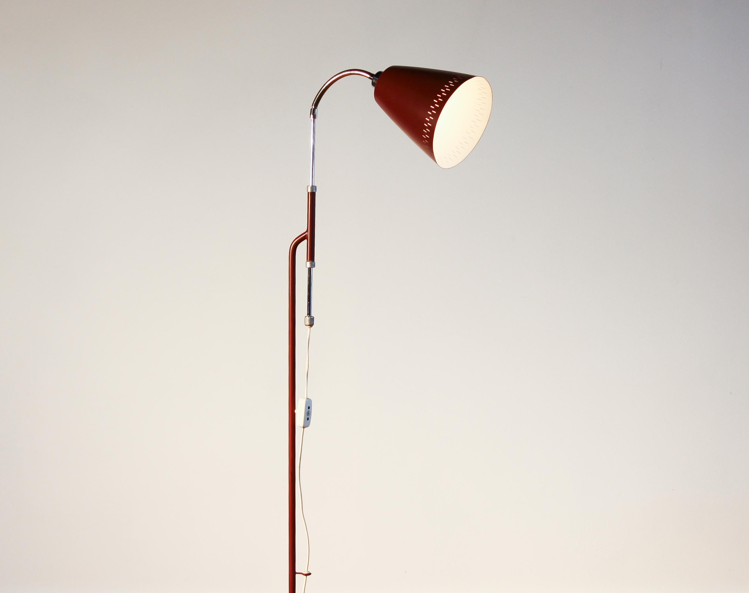 1950s, Metal and Brass Red Floor Lamp by Hans Bergström 1