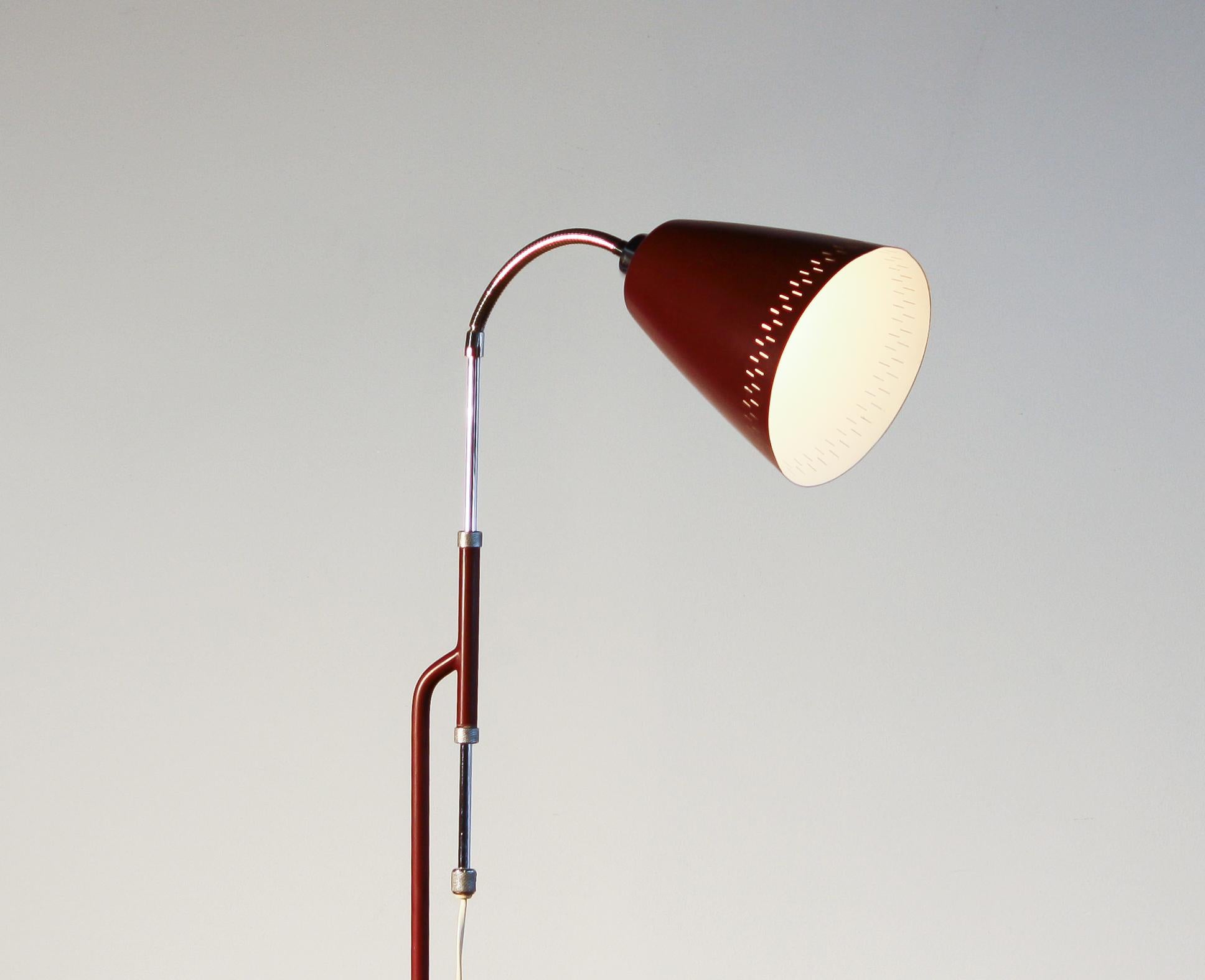 1950s, Metal and Brass Red Floor Lamp by Hans Bergström 2