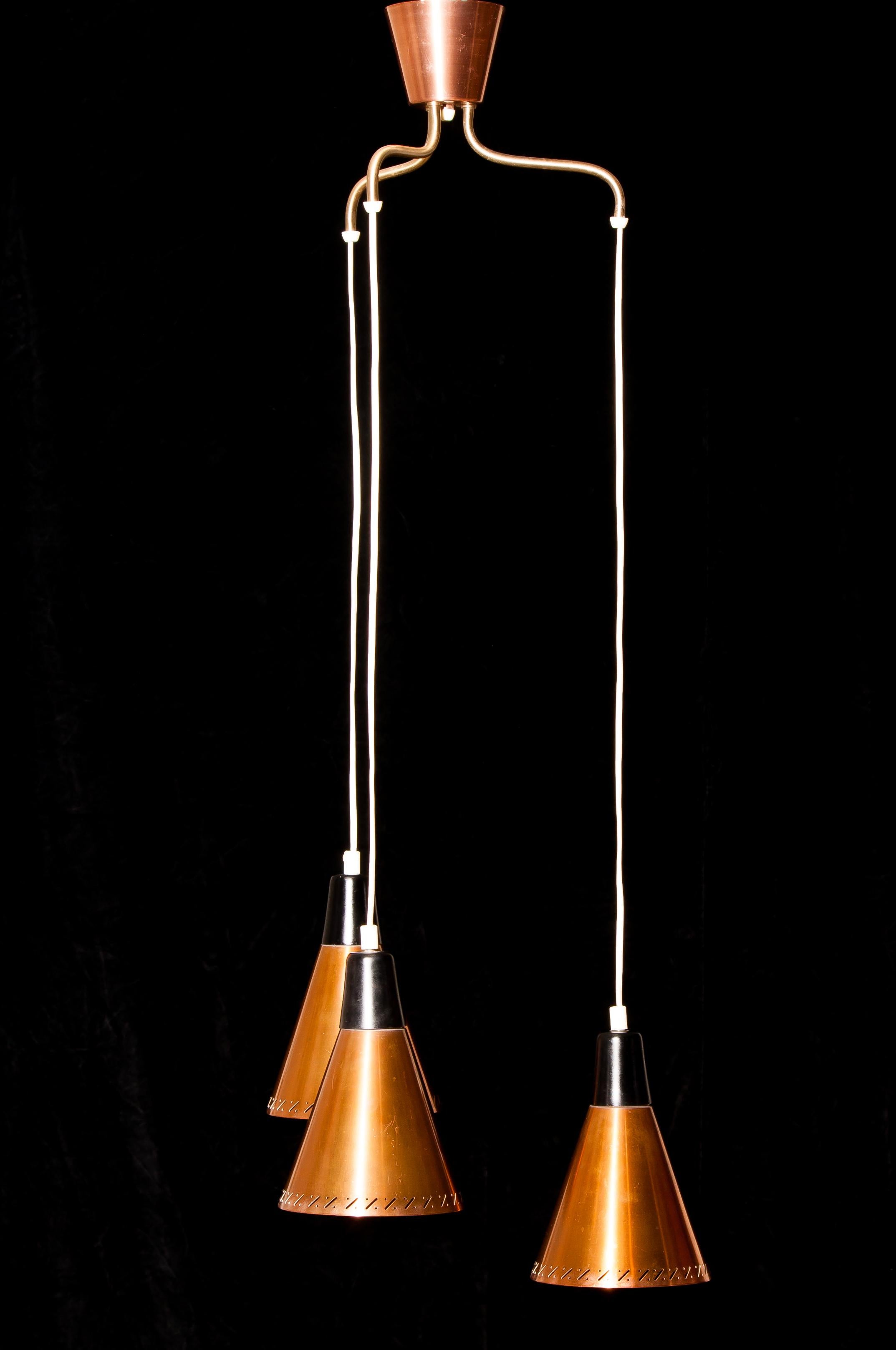 Copper and Brass Pendant Light by Hans-Agne Jakobsson, Sweden, 1950s 4
