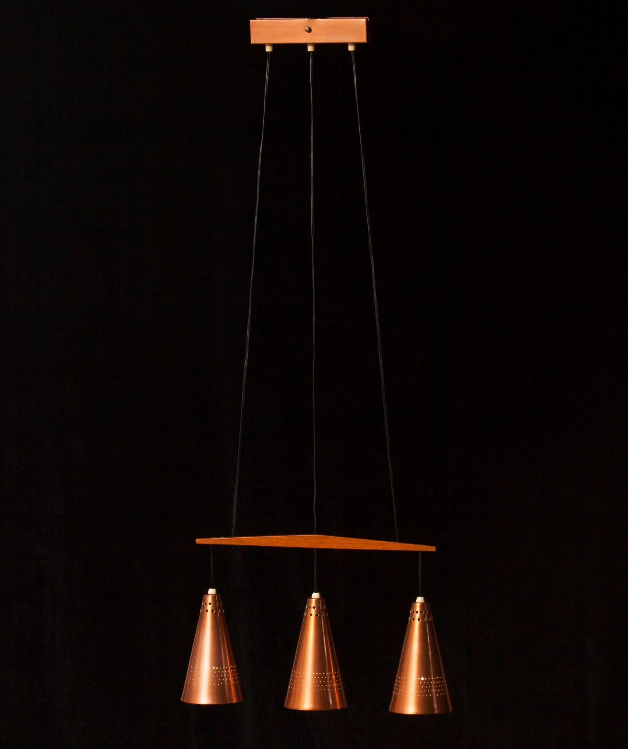 1950s, Copper and Teak Pendant Lamp by Hans-Agne Jakobsson, Sweden 5