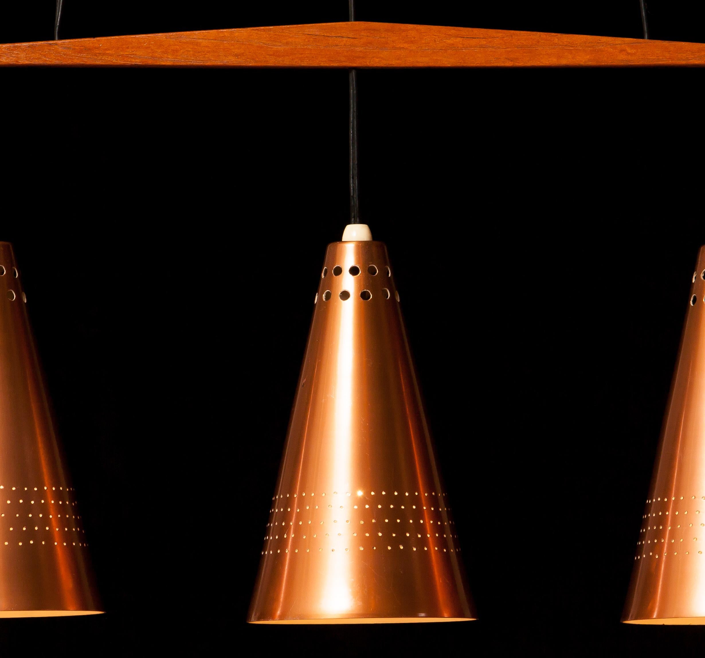 1950s, Copper and Teak Pendant Lamp by Hans-Agne Jakobsson, Sweden In Excellent Condition In Silvolde, Gelderland