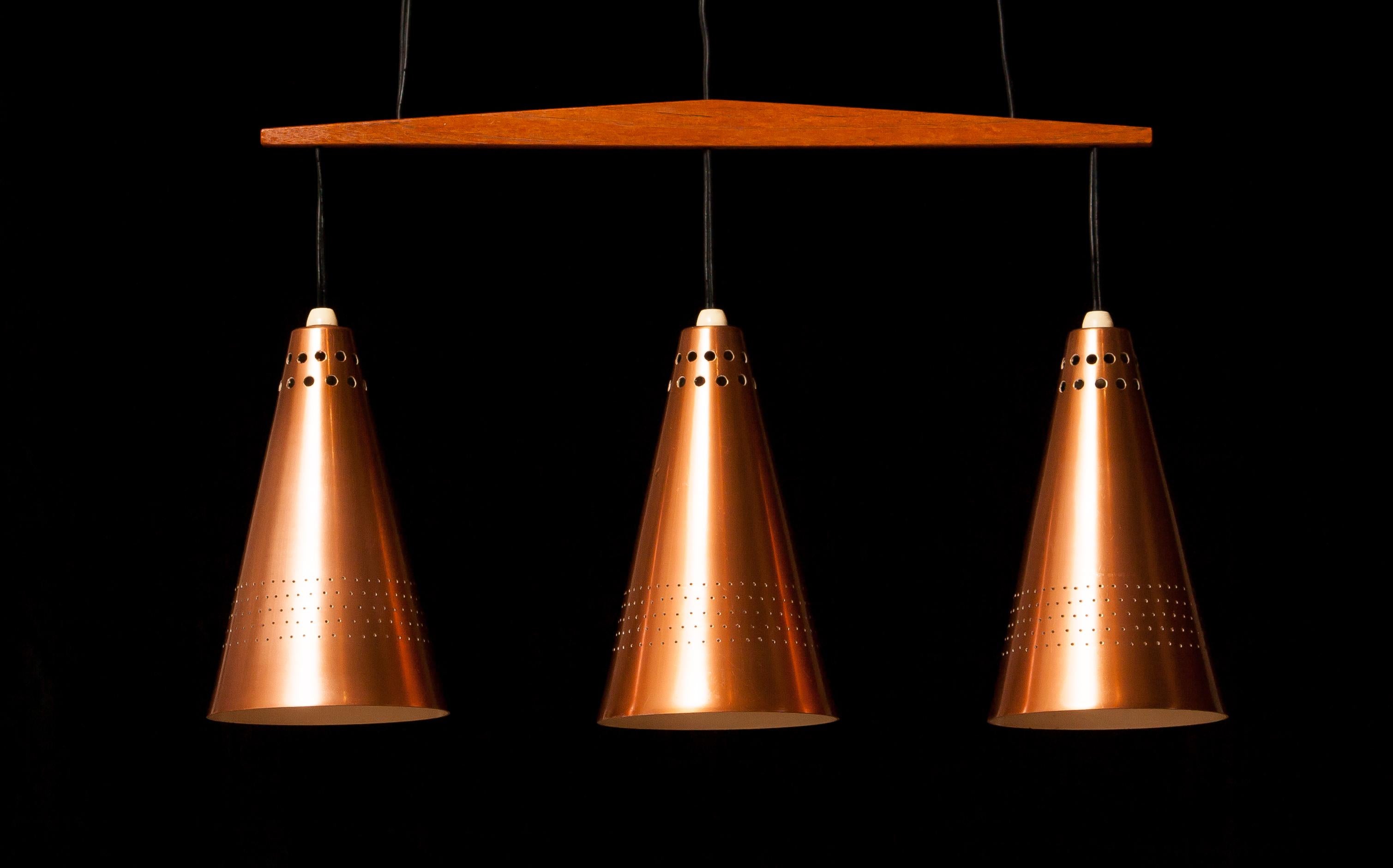 1950s, Copper and Teak Pendant Lamp by Hans-Agne Jakobsson, Sweden 4