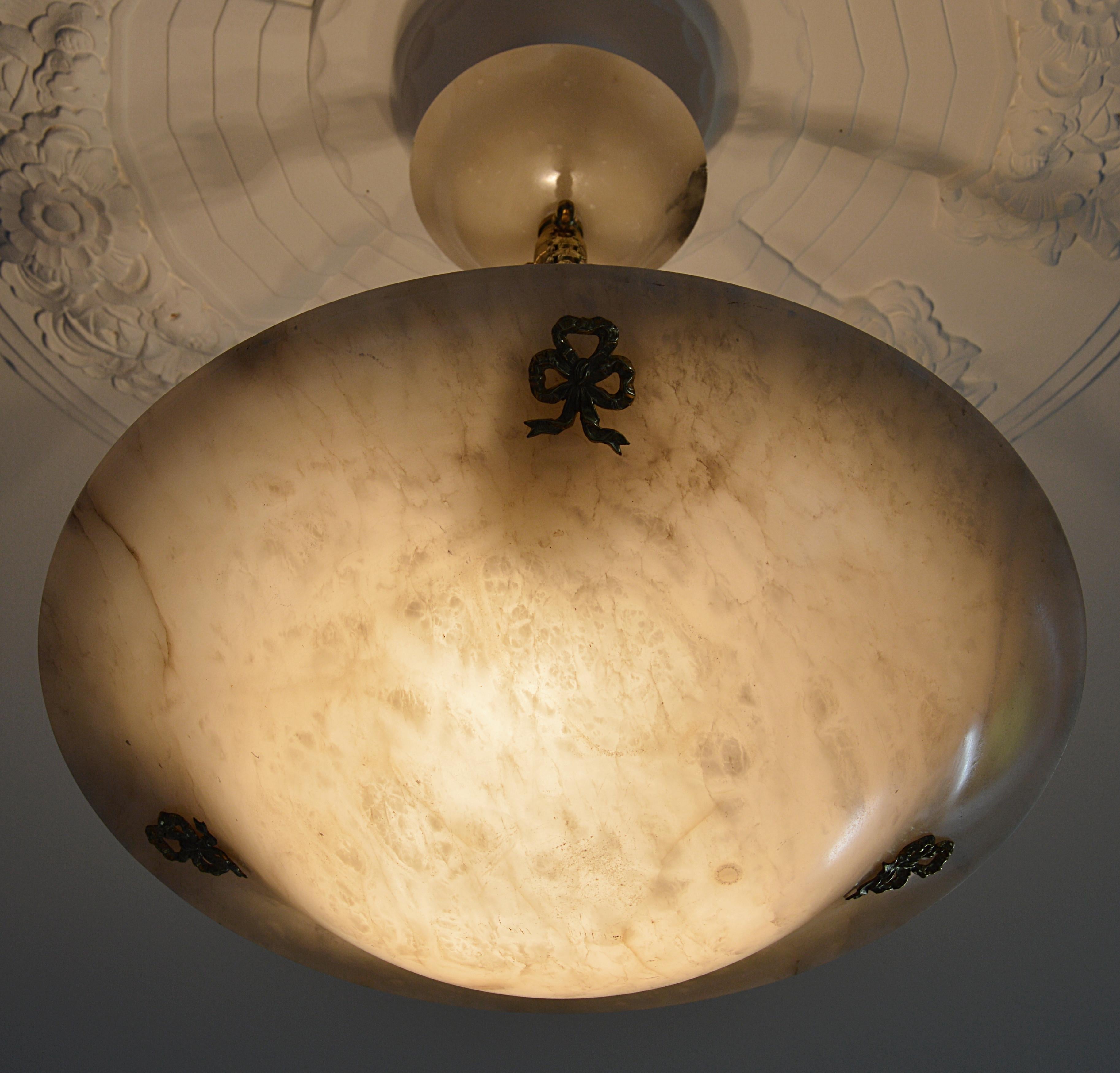 Early 20th Century French Art Deco Alabaster Pendant Chandelier, 1920s