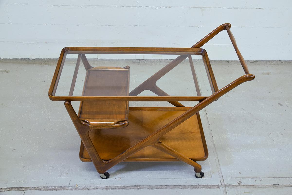 Glass Mid-Century Modern Cesare Lacca Trolley with Serving Tray, 1960s