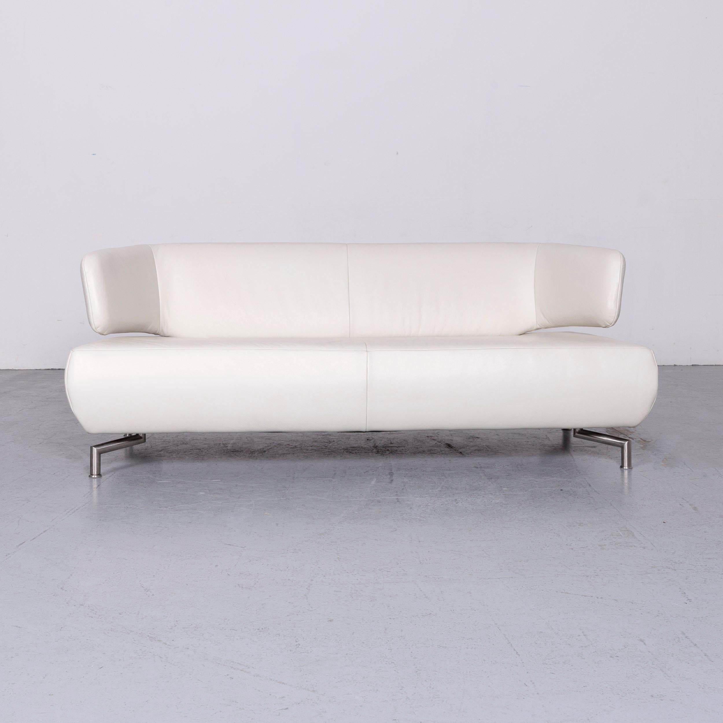German Koinor Designer Two-Seat Sofa White Leather Couch with Pillow