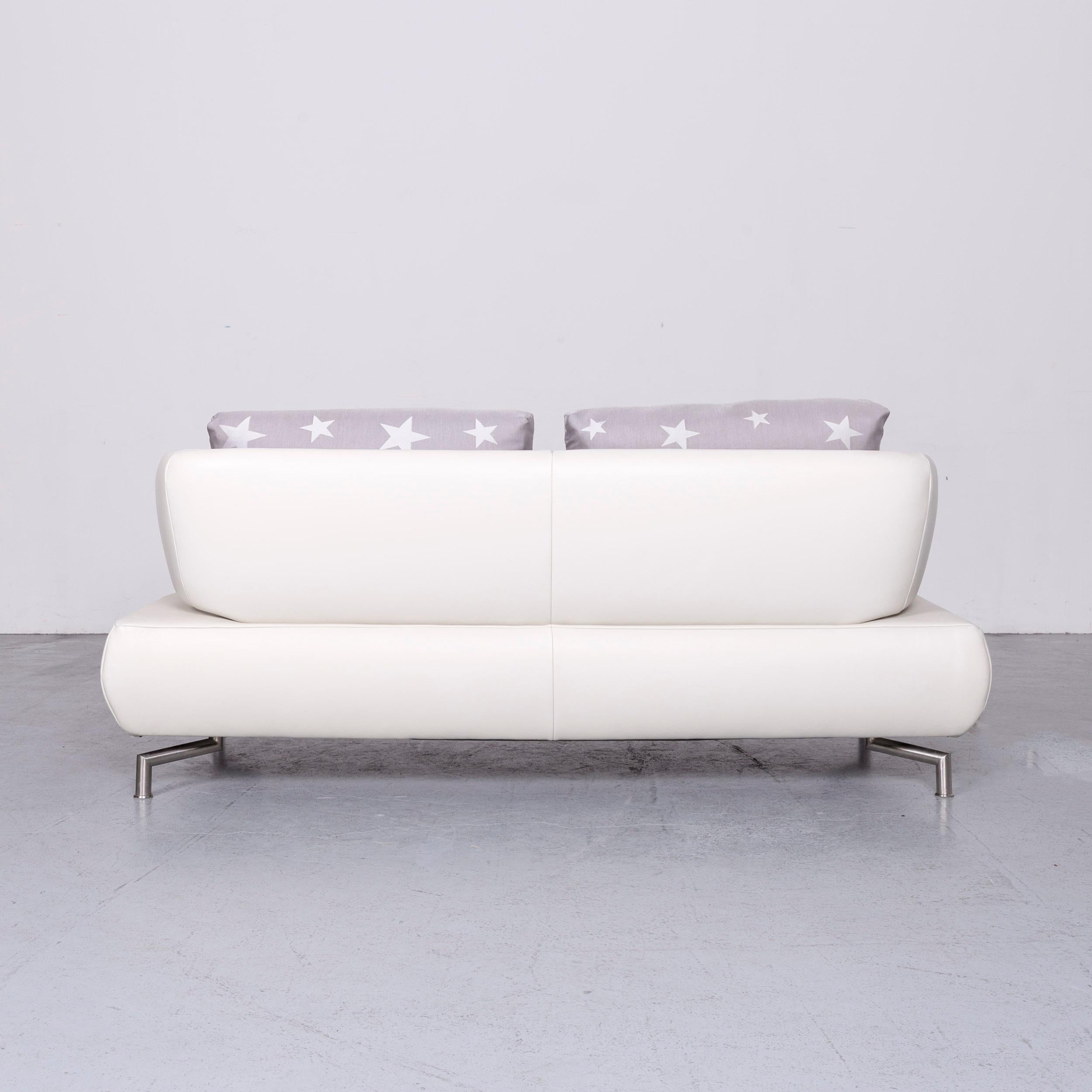 Koinor Designer Two-Seat Sofa White Leather Couch with Pillow 6