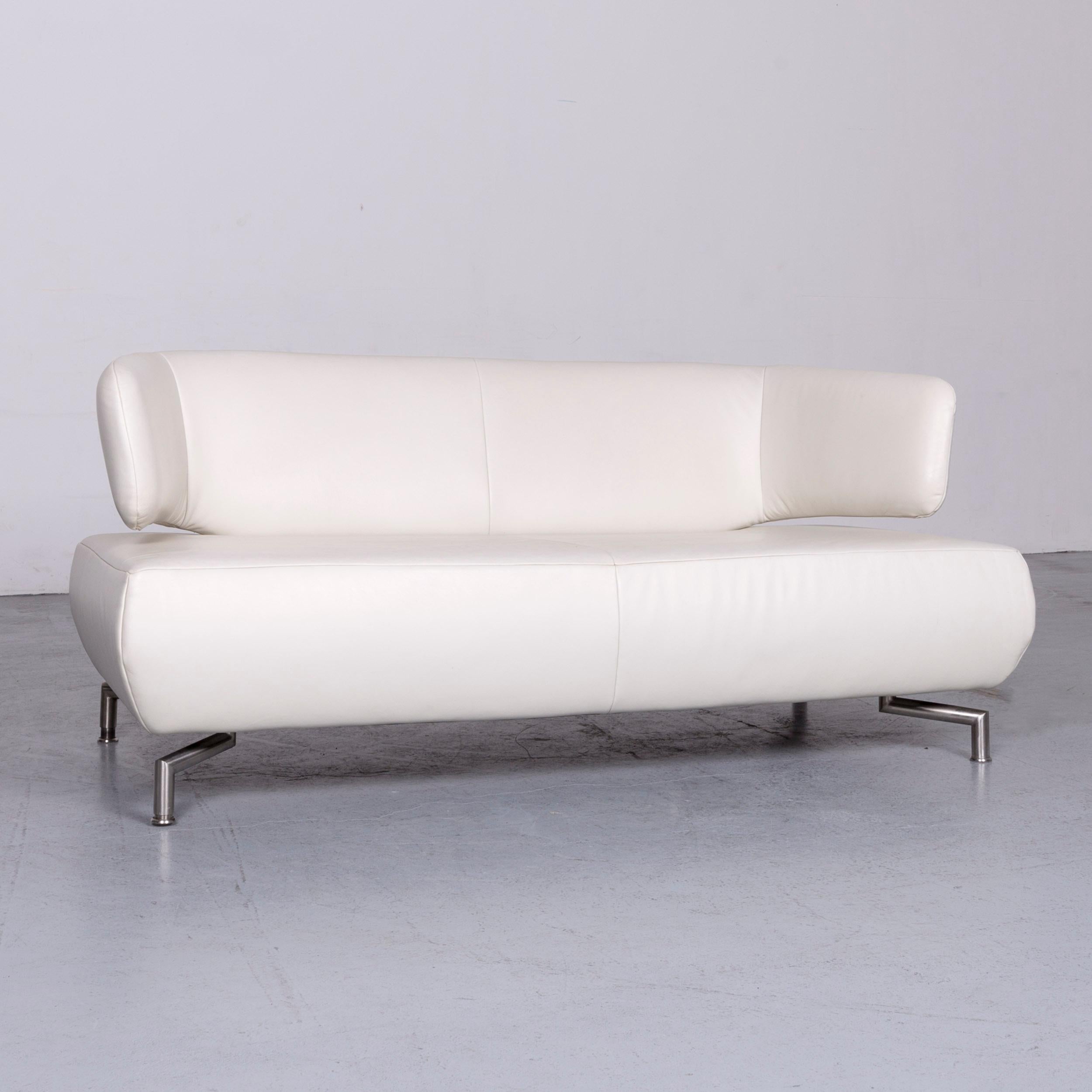 Koinor Designer Two-Seat Sofa White Leather Couch with Pillow 11