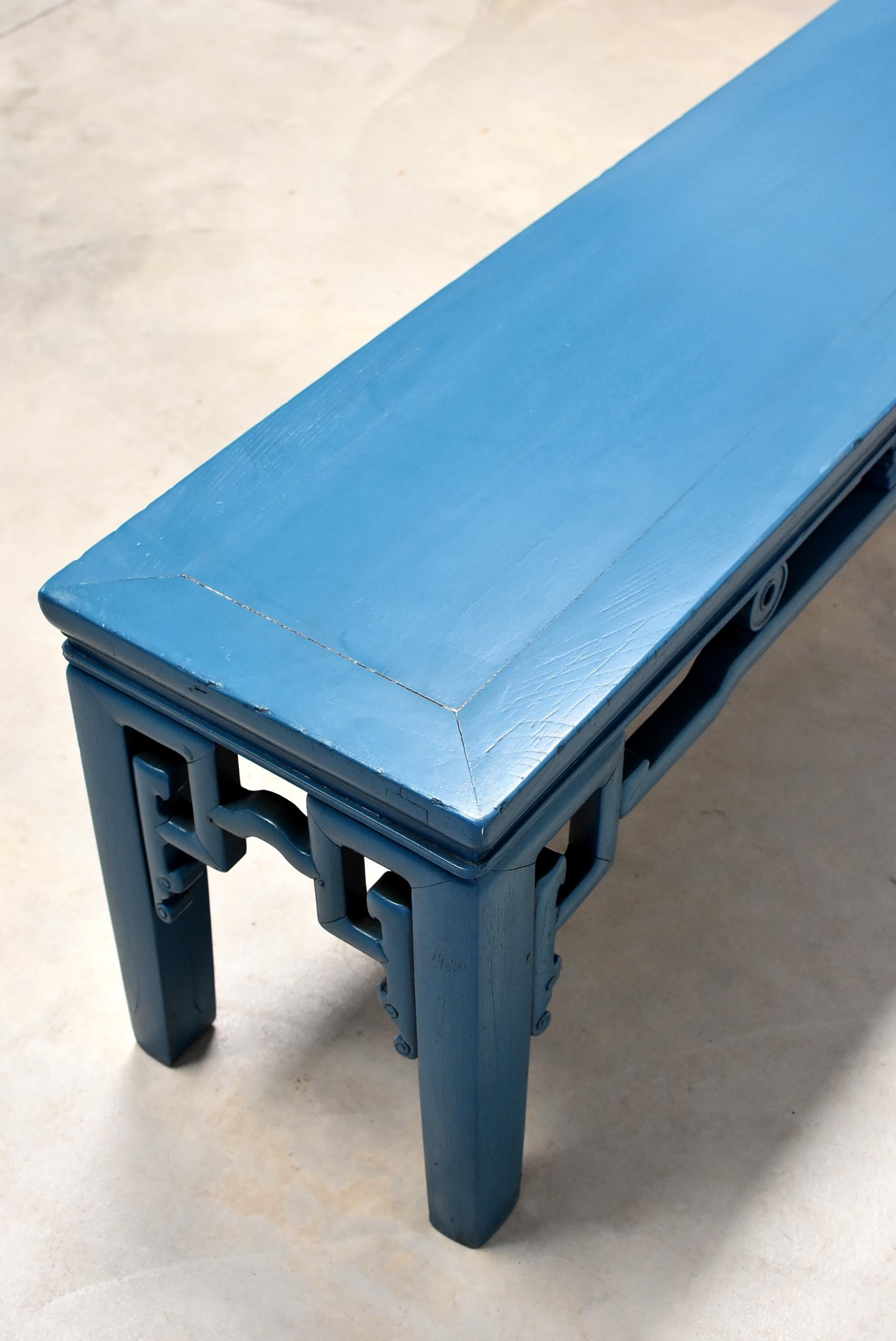 Blue Chinese Spring Bench, Antique in Modern Finish 3