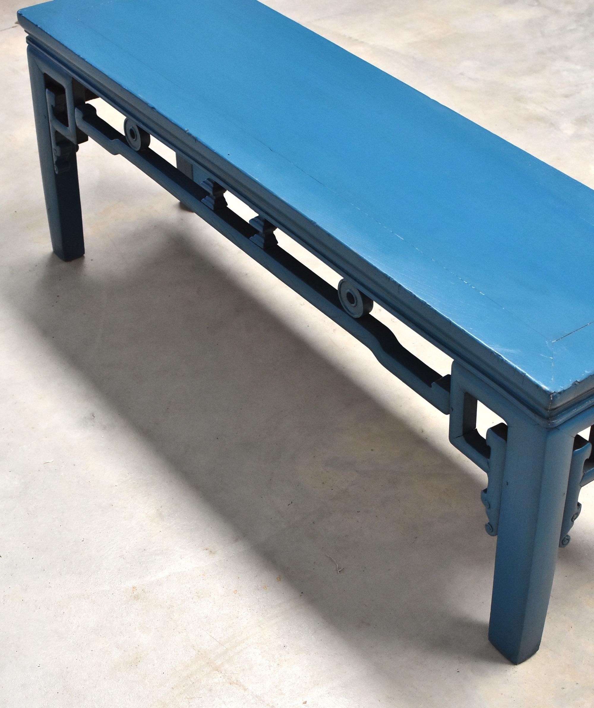 Blue Chinese Spring Bench, Antique in Modern Finish 6