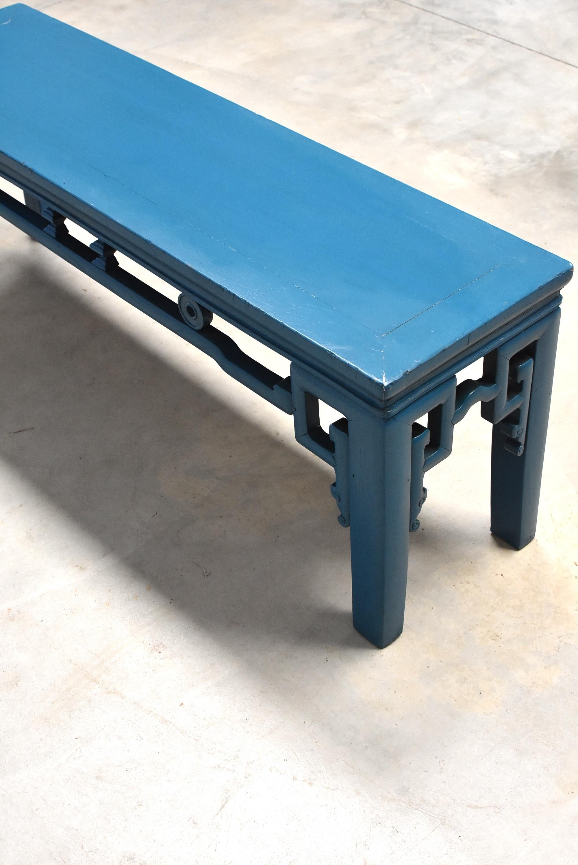 Blue Chinese Spring Bench, Antique in Modern Finish 5